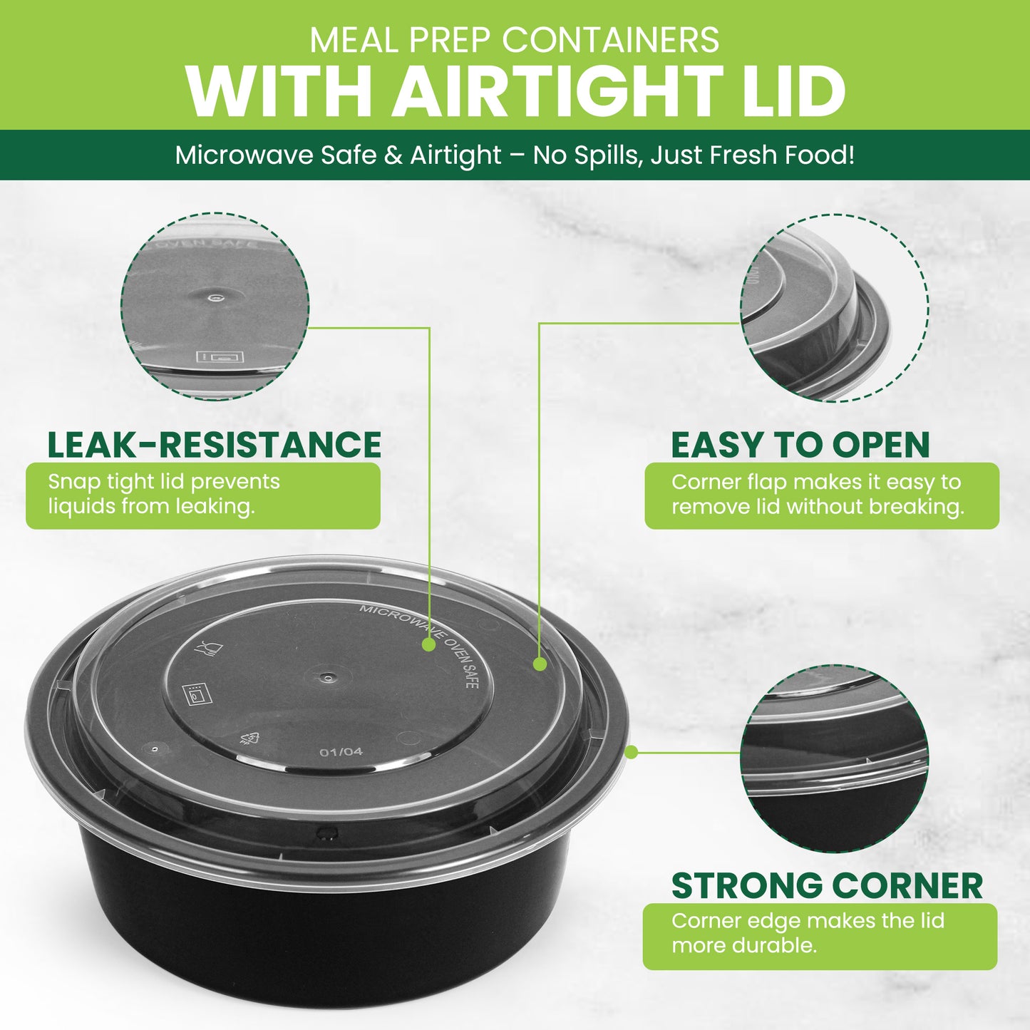 32oz Black base Container- Pack of 5