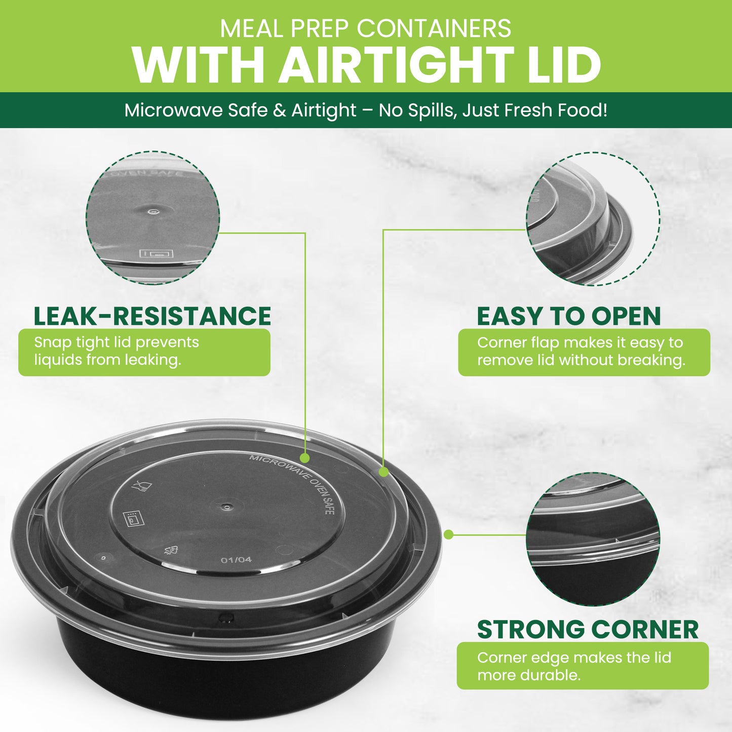 16oz Black Base Container- Set of 5