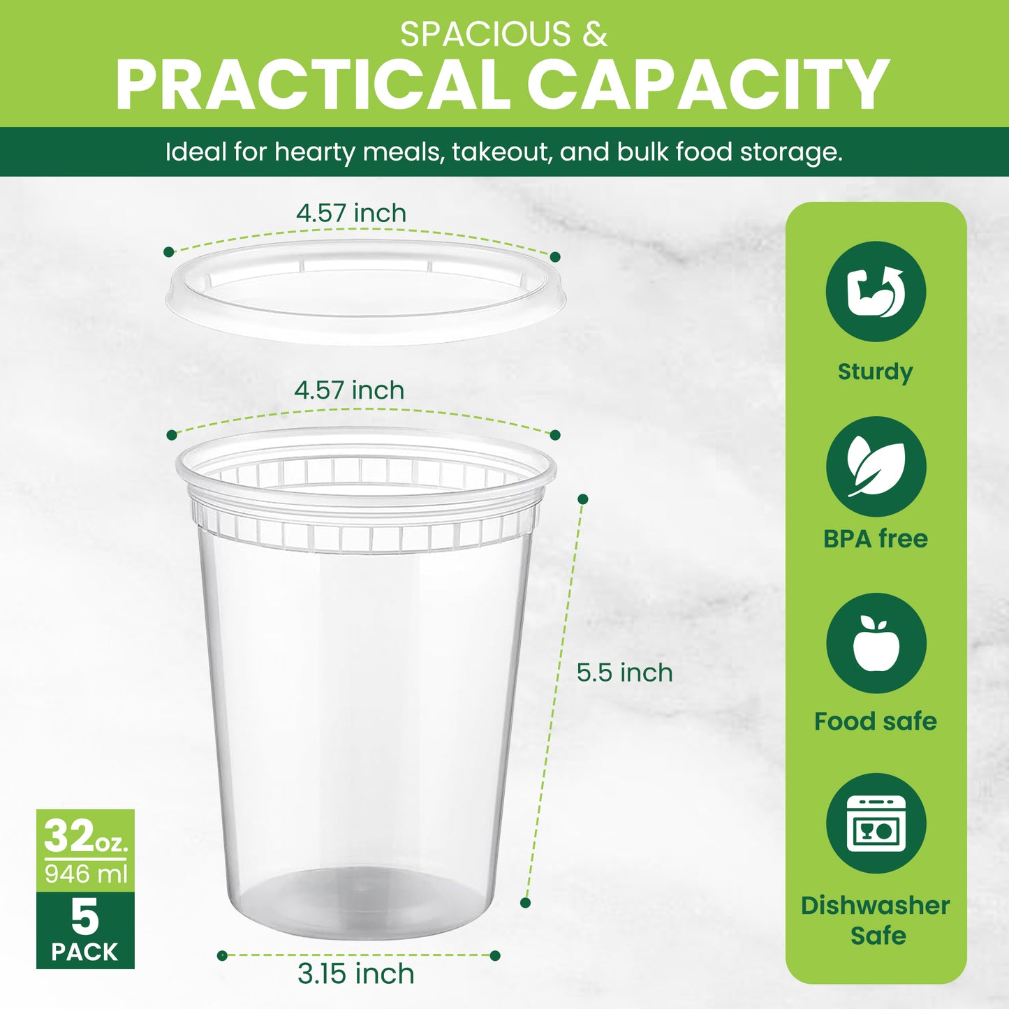 32oz Clear Deli Container Pack of 5