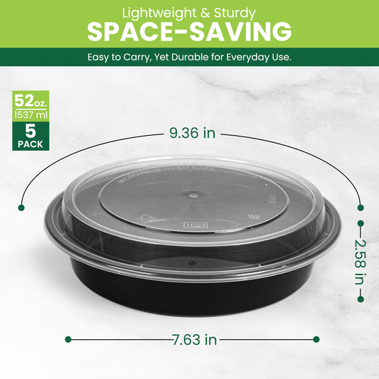 52oz Black base container- pack of 5