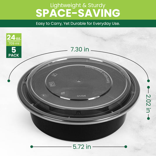 24oz Black Base Container- Set of 5