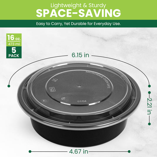 16oz Black Base Container- Set of 5