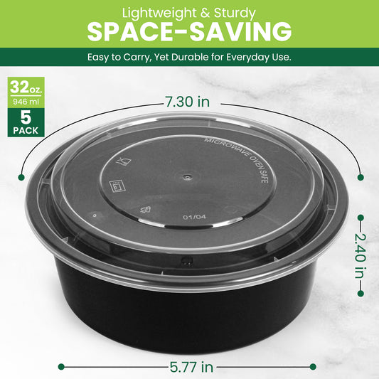 32oz Black base Container- Pack of 5