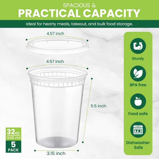 32oz Clear Deli Container Pack of 5