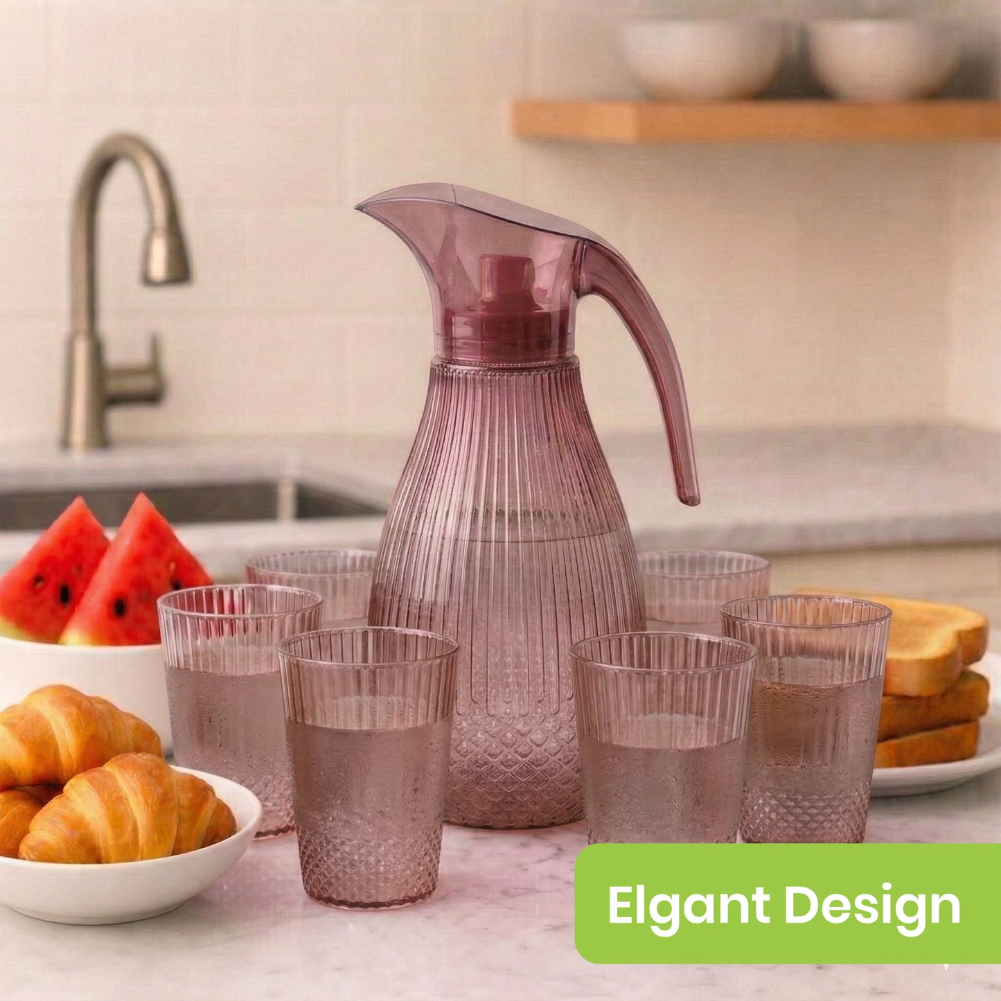 Purple Pineapple Plastic Jug 1.5L 7pcs set ( 1 jug and 6 tumblers)